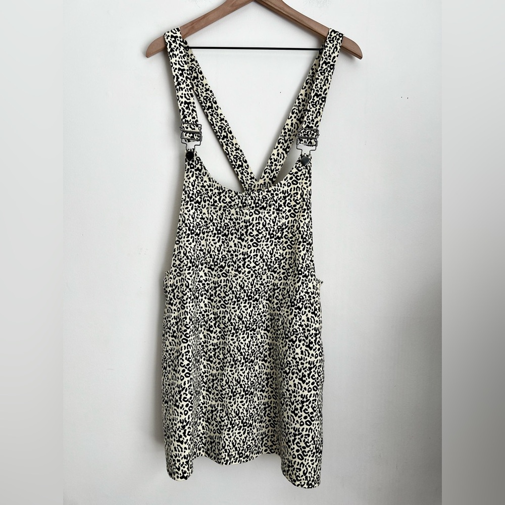 P.Cill Leopard Print Skirtall Overall mini Dress adjustable straps festival L